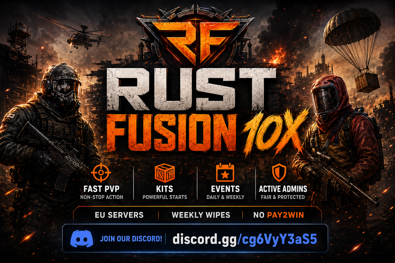 Баннер сервера RustFusion EU 10x | Shop | Kits | Events | No BPs